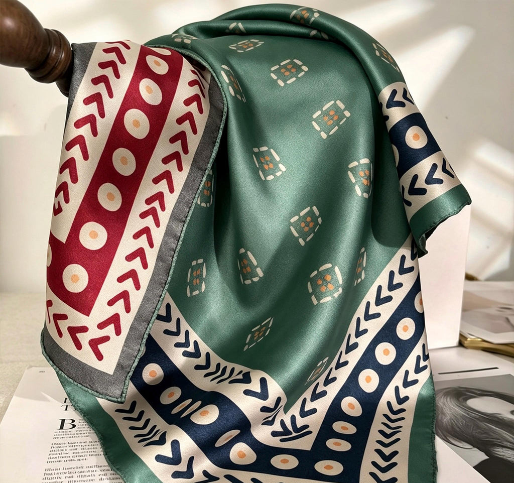100% Mulberry Silk Scarf 27"x27" 68x68cm, Elegant Retro Twill Silk Shawl for Women, Vintage Spring Autumn Double Sided Head Scarf Gift