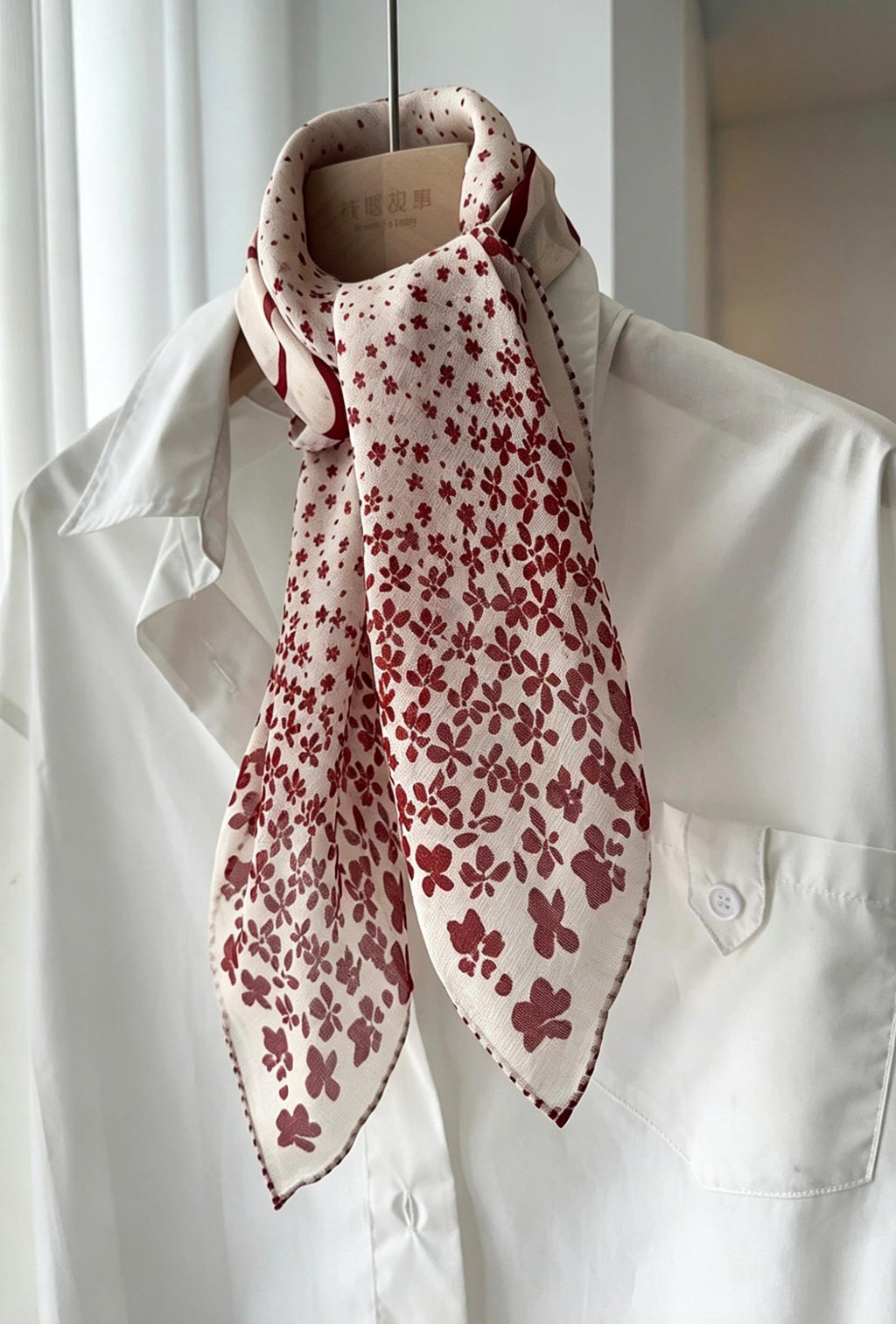 100% Mulberry Silk Scarf 25" 41" 65cm 105cm, Elegant Camellia Sheer Silk Neckerchief, Vintage Spring Summer Floral Shawl Hair Scarf Gift