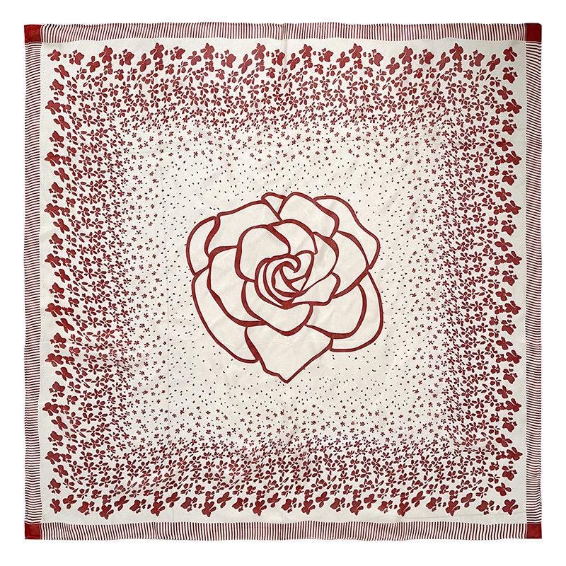 100% Mulberry Silk Scarf 25" 41" 65cm 105cm, Elegant Camellia Sheer Silk Neckerchief, Vintage Spring Summer Floral Shawl Hair Scarf Gift