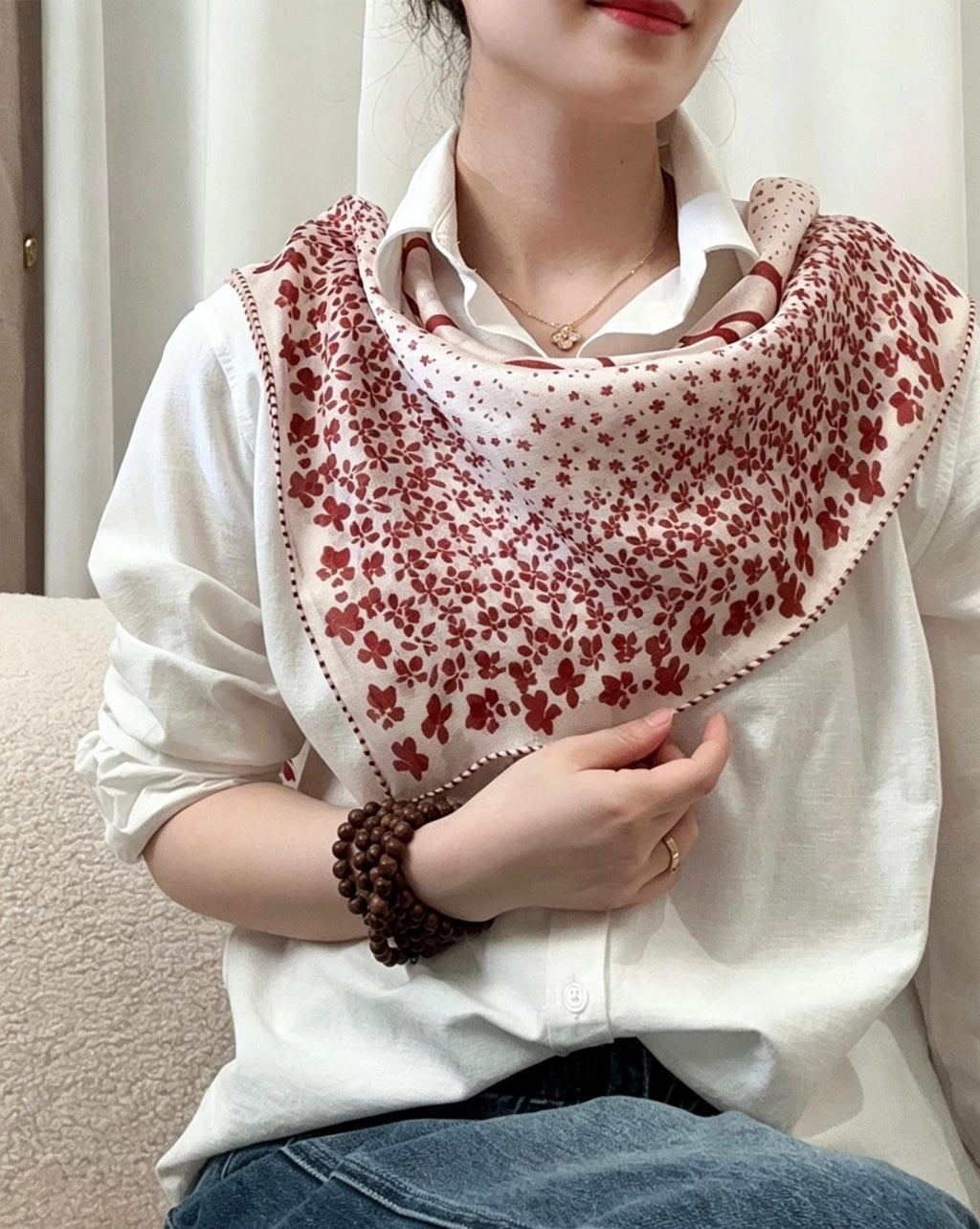 100% Mulberry Silk Scarf 25" 41" 65cm 105cm, Elegant Camellia Sheer Silk Neckerchief, Vintage Spring Summer Floral Shawl Hair Scarf Gift