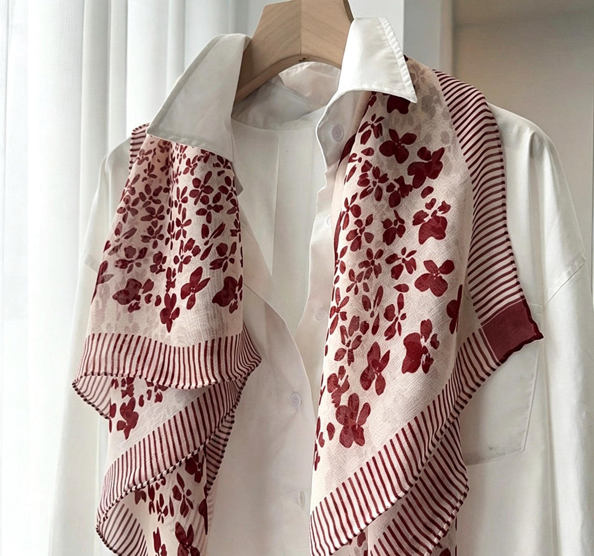 100% Mulberry Silk Scarf 25" 41" 65cm 105cm, Elegant Camellia Sheer Silk Neckerchief, Vintage Spring Summer Floral Shawl Hair Scarf Gift