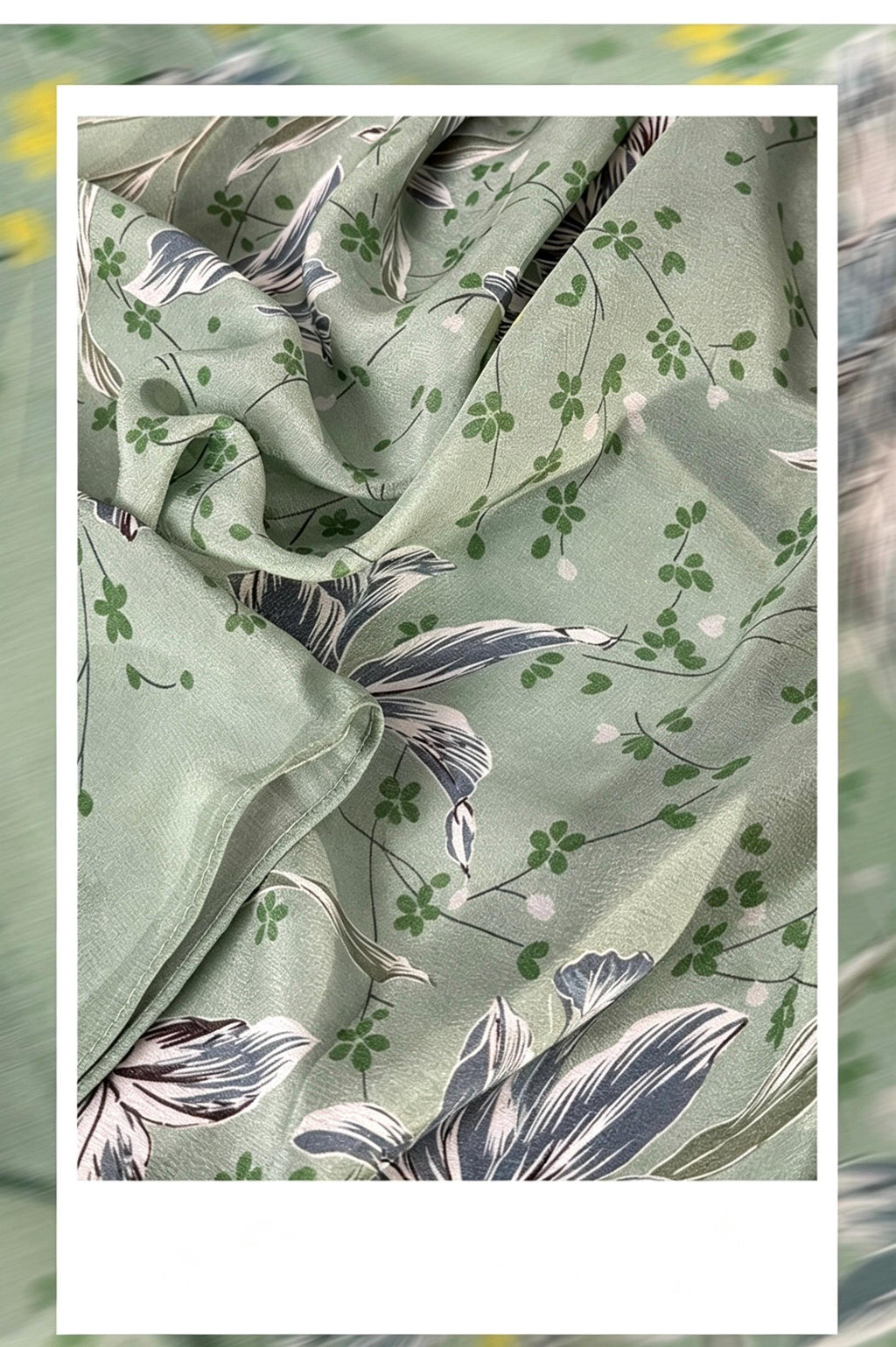 100% Mulberry Silk Scarf 26"x26" 65x65cm, Mint Green Floral Silk Square Hair Scarf, Summer Crepe de Chine Neck Scarf, Quiet Luxury Gift