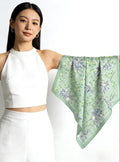 100% Mulberry Silk Scarf 26"x26" 65x65cm, Mint Green Floral Silk Square Hair Scarf, Summer Crepe de Chine Neck Scarf, Quiet Luxury Gift