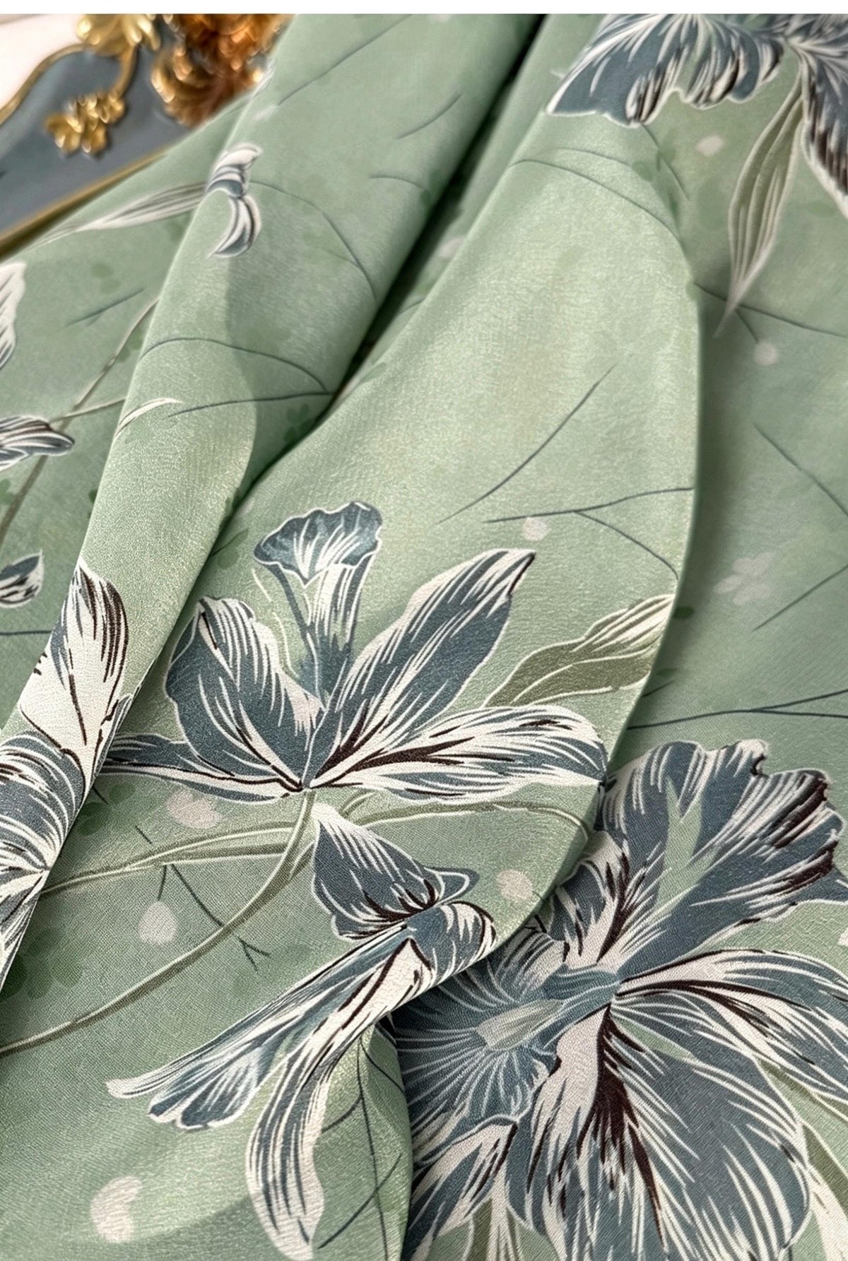 100% Mulberry Silk Scarf 26"x26" 65x65cm, Mint Green Floral Silk Square Hair Scarf, Summer Crepe de Chine Neck Scarf, Quiet Luxury Gift