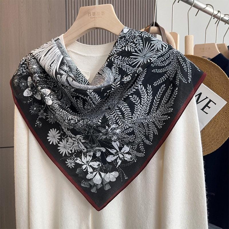 100% Silk Scarf 26"x26" 65x65cm Luxury Crepe de Chine Mulberry Silk Neckerchief Elegant Retro Artistic Shawl Bandana Gift for Her