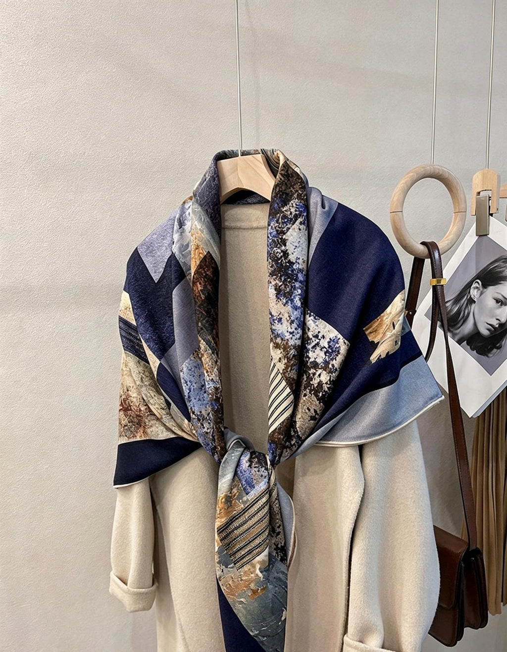Silk Wool Scarf 53"x53" 135x135cm Reversible Herringbone Shawl Large Autumn Winter Wrap Elegant Luxury Gradient Art Gift