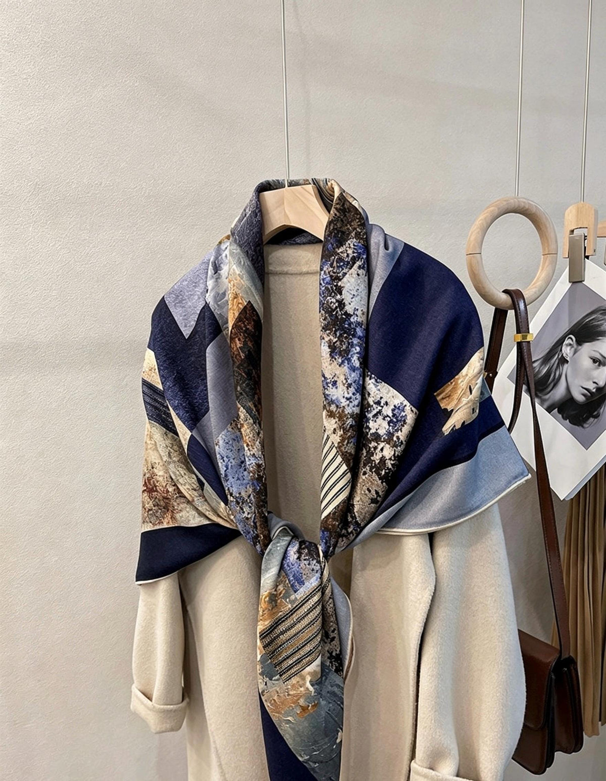 Silk Wool Scarf 53"x53" 135x135cm Reversible Herringbone Shawl Large Autumn Winter Wrap Elegant Luxury Gradient Art Gift