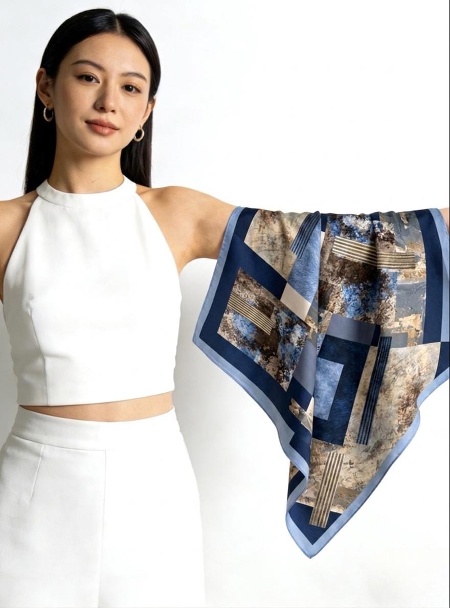 Silk Wool Scarf 53"x53" 135x135cm Reversible Herringbone Shawl Large Autumn Winter Wrap Elegant Luxury Gradient Art Gift