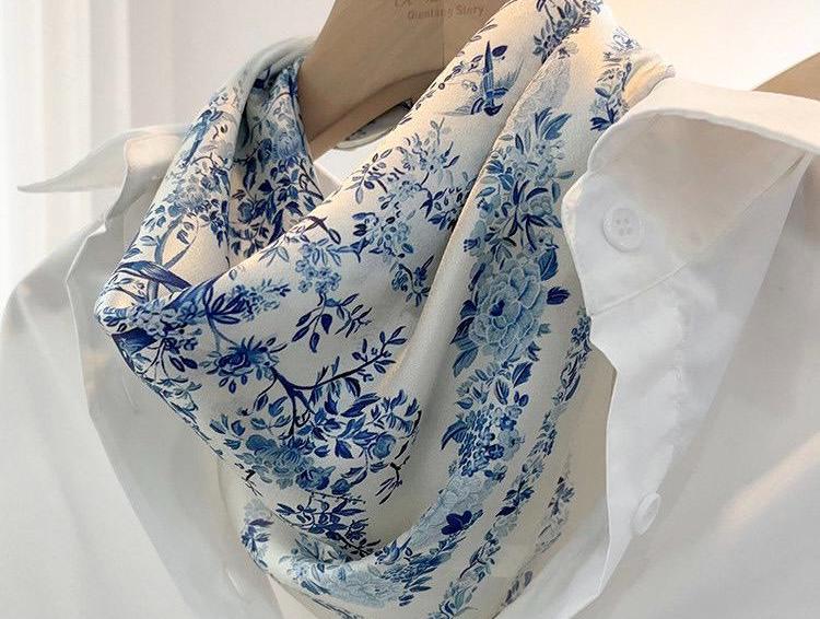 100% Mulberry Silk Scarf 21"x21" 53x53cm, Elegant Blue Square Scarf, Silk Neckerchief, Small Hair Bandana, Gift for Her