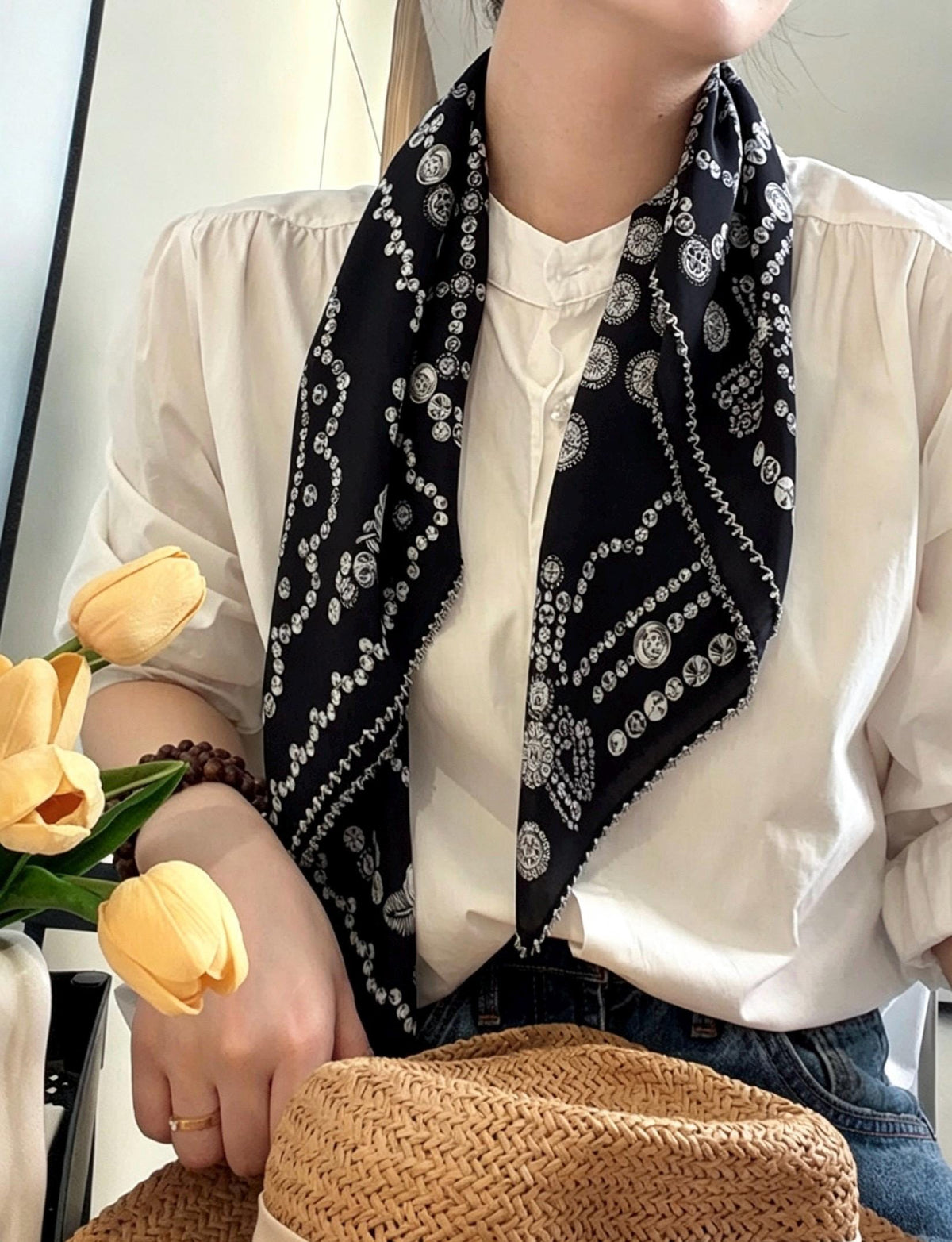 100% Mulberry Silk Scarf 26"x26" 65x65cm, Old Money Bandana Paisley Square Neckerchief, Vintage Aesthetic Hair Scarf Luxury Gift for Her