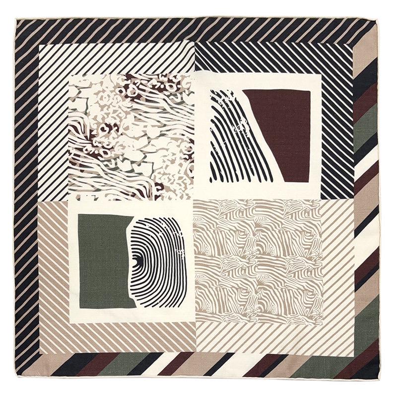 Silk Wool Scarf 26"x26" 65x65cm, Reversible Double Sided Square Neckerchief for Women, Retro Vintage Luxury Wool Silk Shawl, Time Space Gift