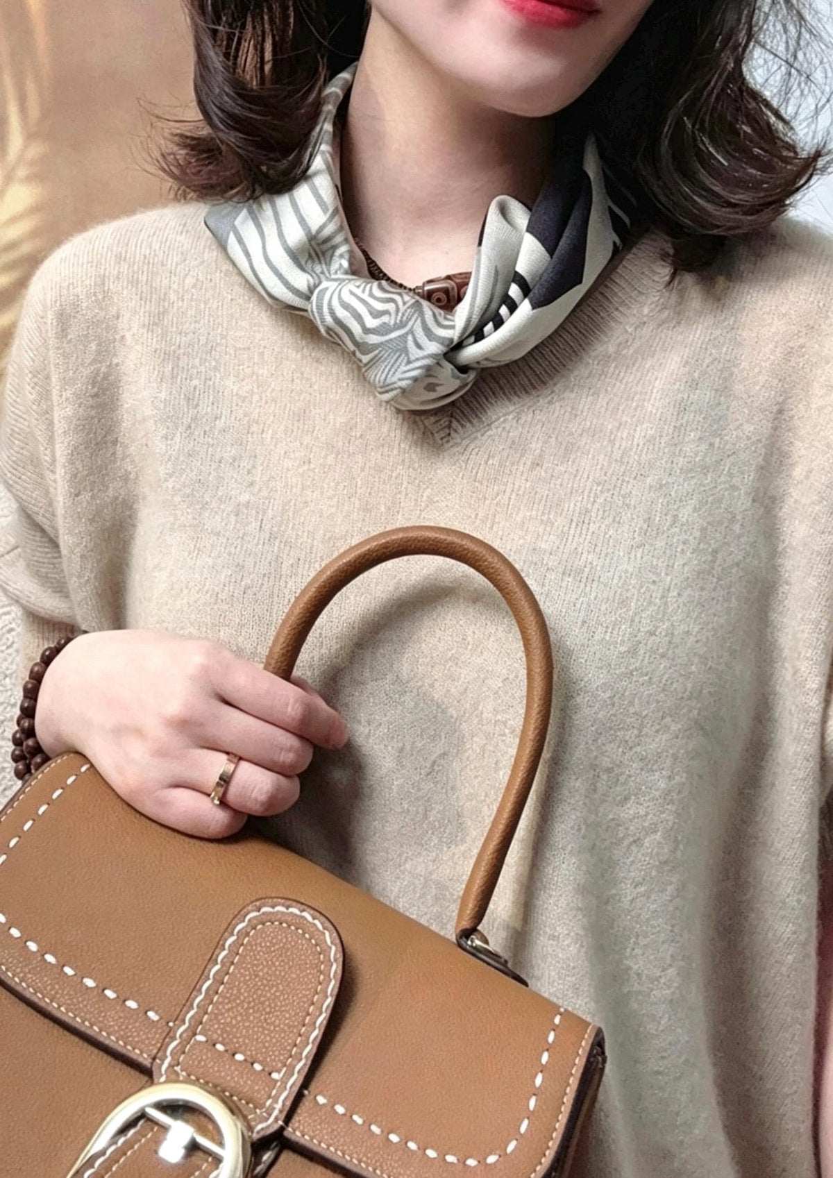 Silk Wool Scarf 26"x26" 65x65cm, Reversible Double Sided Square Neckerchief for Women, Retro Vintage Luxury Wool Silk Shawl, Time Space Gift
