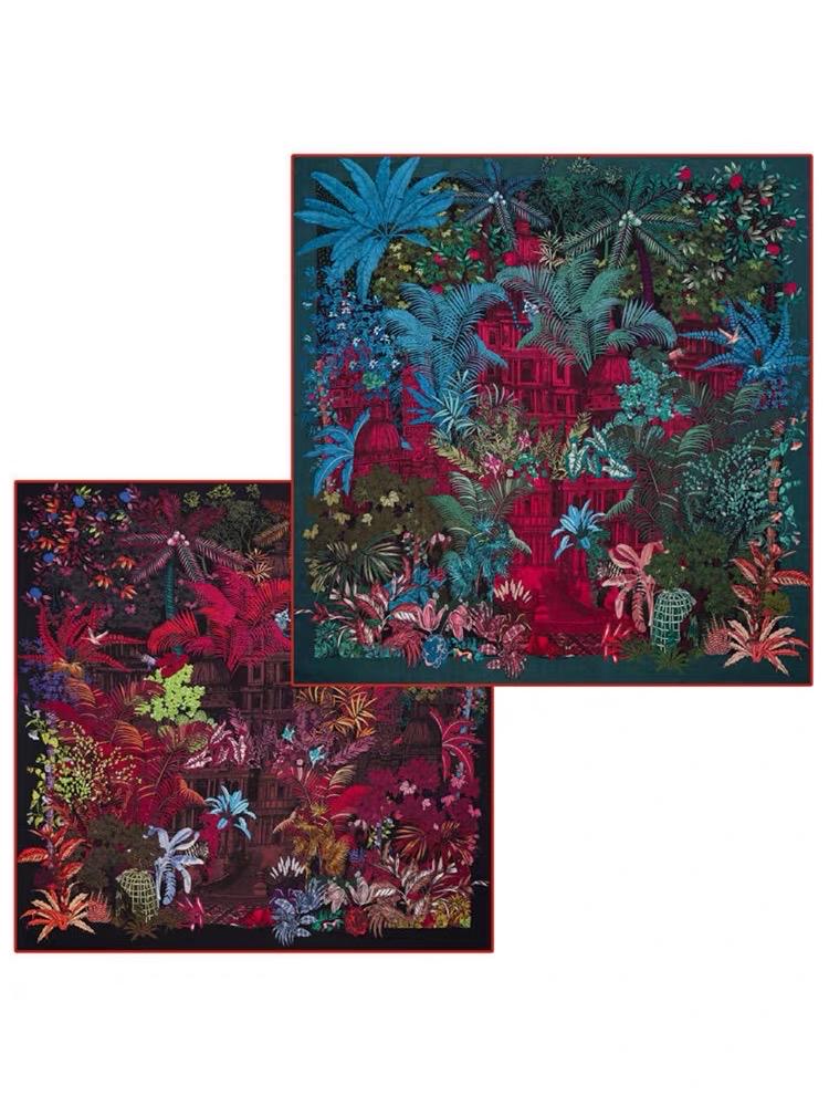 100% Silk Wool Scarf 53"x53" 135x135cm Sintra Garden Large Square Shawl Winter Warm Wrap Luxury AC Office Wrap Scarf Stole Gift for Her