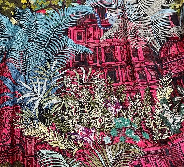 100% Silk Wool Scarf 53"x53" 135x135cm Sintra Garden Large Square Shawl Winter Warm Wrap Luxury AC Office Wrap Scarf Stole Gift for Her