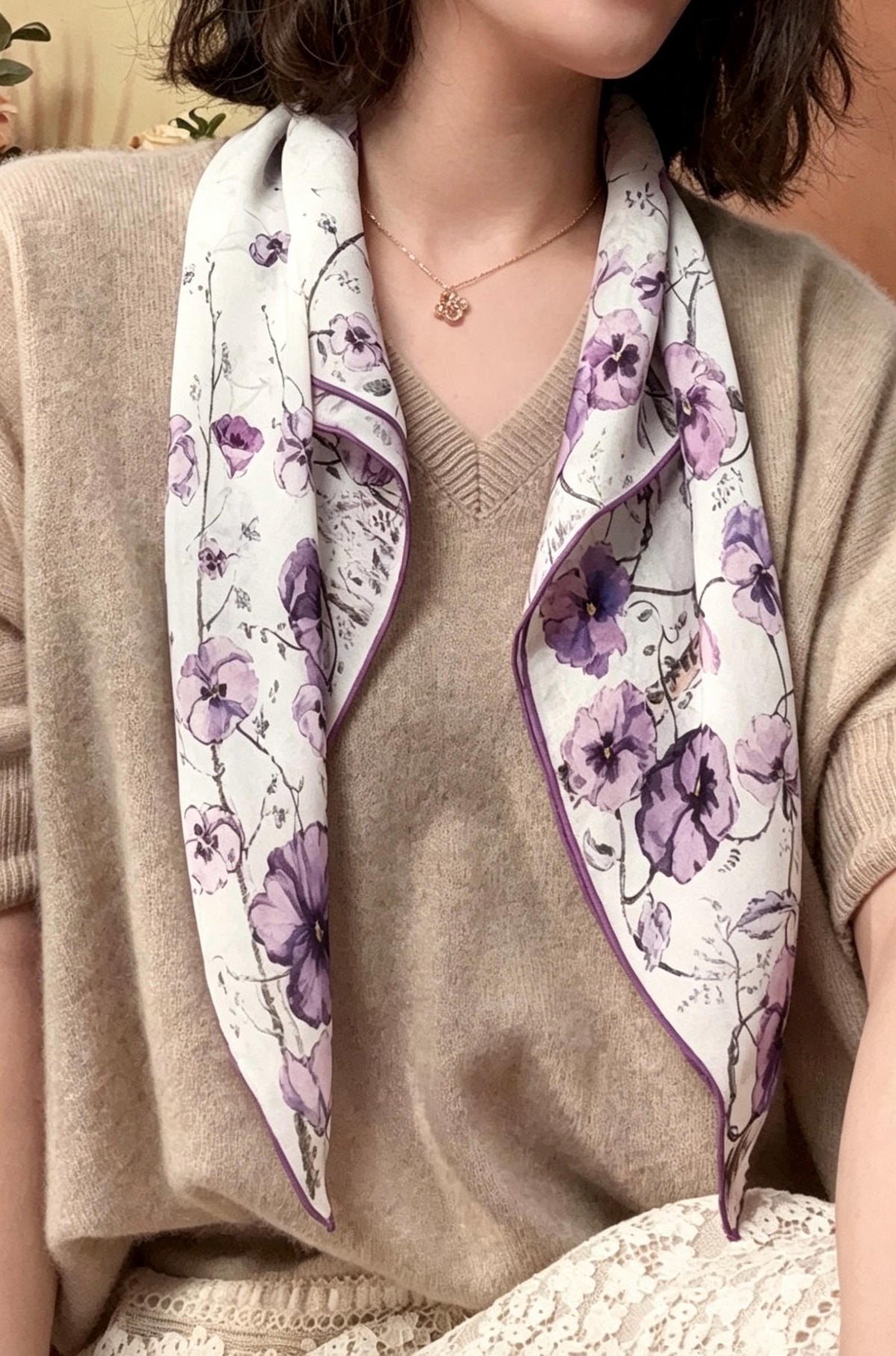 100% Silk Scarf 27"x27" 68x68cm Alice Flora Goddess Square Scarf Elegant Pastel Garden Georgette Mulberry Silk Bandana Neckerchief Gift