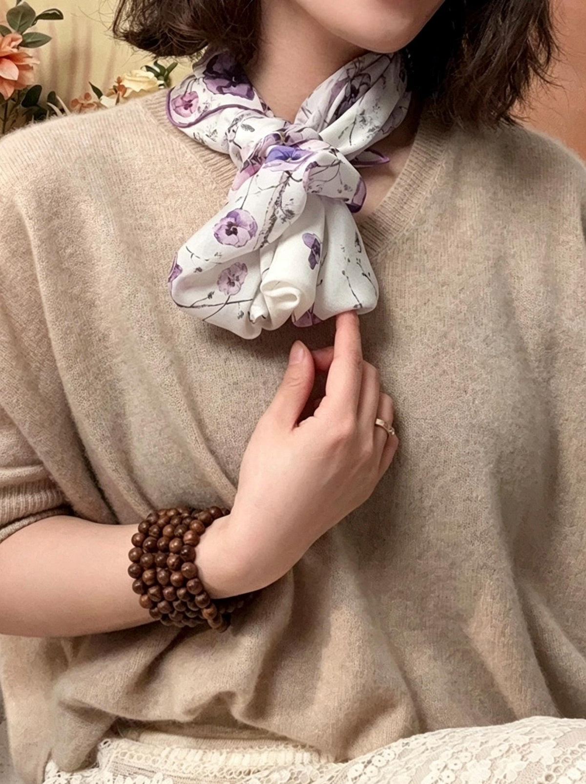 100% Silk Scarf 27"x27" 68x68cm Alice Flora Goddess Square Scarf Elegant Pastel Garden Georgette Mulberry Silk Bandana Neckerchief Gift