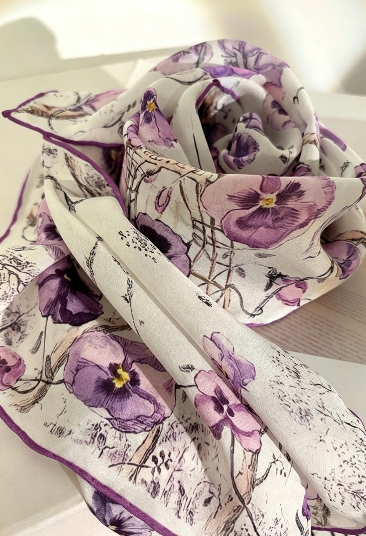 100% Silk Scarf 27"x27" 68x68cm Alice Flora Goddess Square Scarf Elegant Pastel Garden Georgette Mulberry Silk Bandana Neckerchief Gift