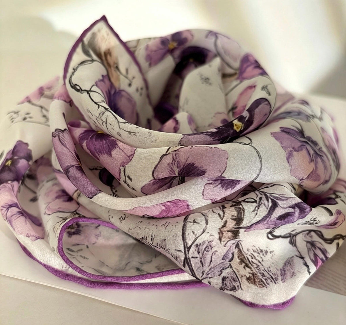 100% Silk Scarf 27"x27" 68x68cm Alice Flora Goddess Square Scarf Elegant Pastel Garden Georgette Mulberry Silk Bandana Neckerchief Gift
