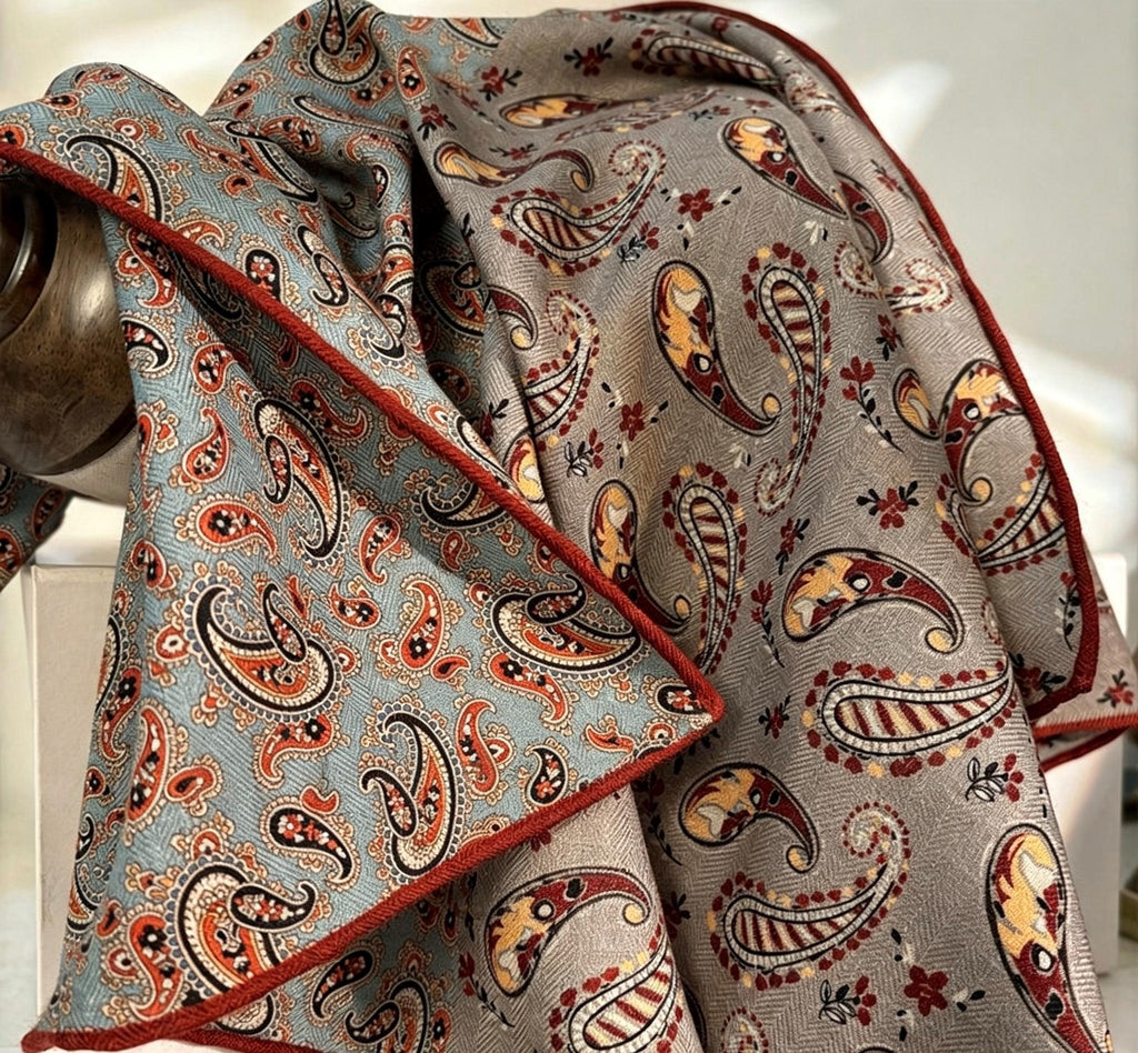 100% Mulberry Silk Blend Scarf 27"x27" 68x68cm, Luxury Silk Wool Square Shawl, Double Sided Reversible Wrap, Elegant Autumn Spring Scarf