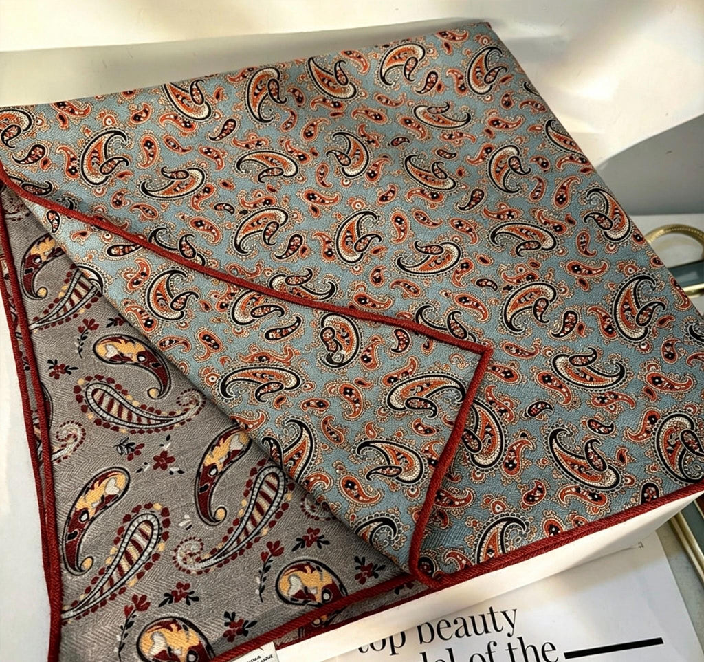 100% Mulberry Silk Blend Scarf 27"x27" 68x68cm, Luxury Silk Wool Square Shawl, Double Sided Reversible Wrap, Elegant Autumn Spring Scarf