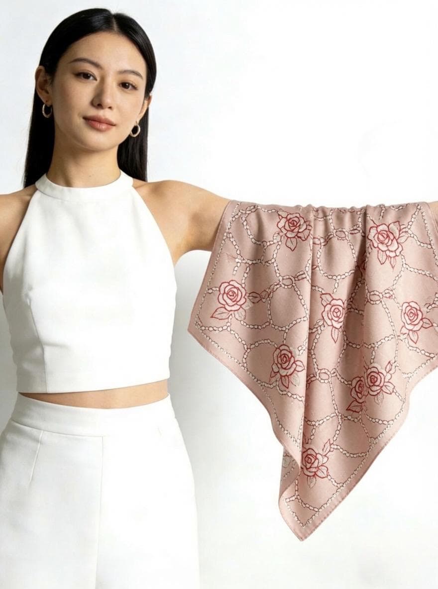 100% Mulberry Silk Scarf 35"x35" 88x88cm, Pink Camellia Silk Wool Blend Square Shawl, Luxury Double Sided Winter Wrap