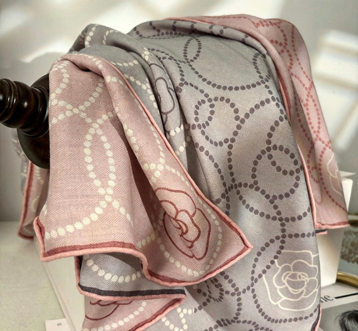 100% Mulberry Silk Scarf 35"x35" 88x88cm, Pink Camellia Silk Wool Blend Square Shawl, Luxury Double Sided Winter Wrap