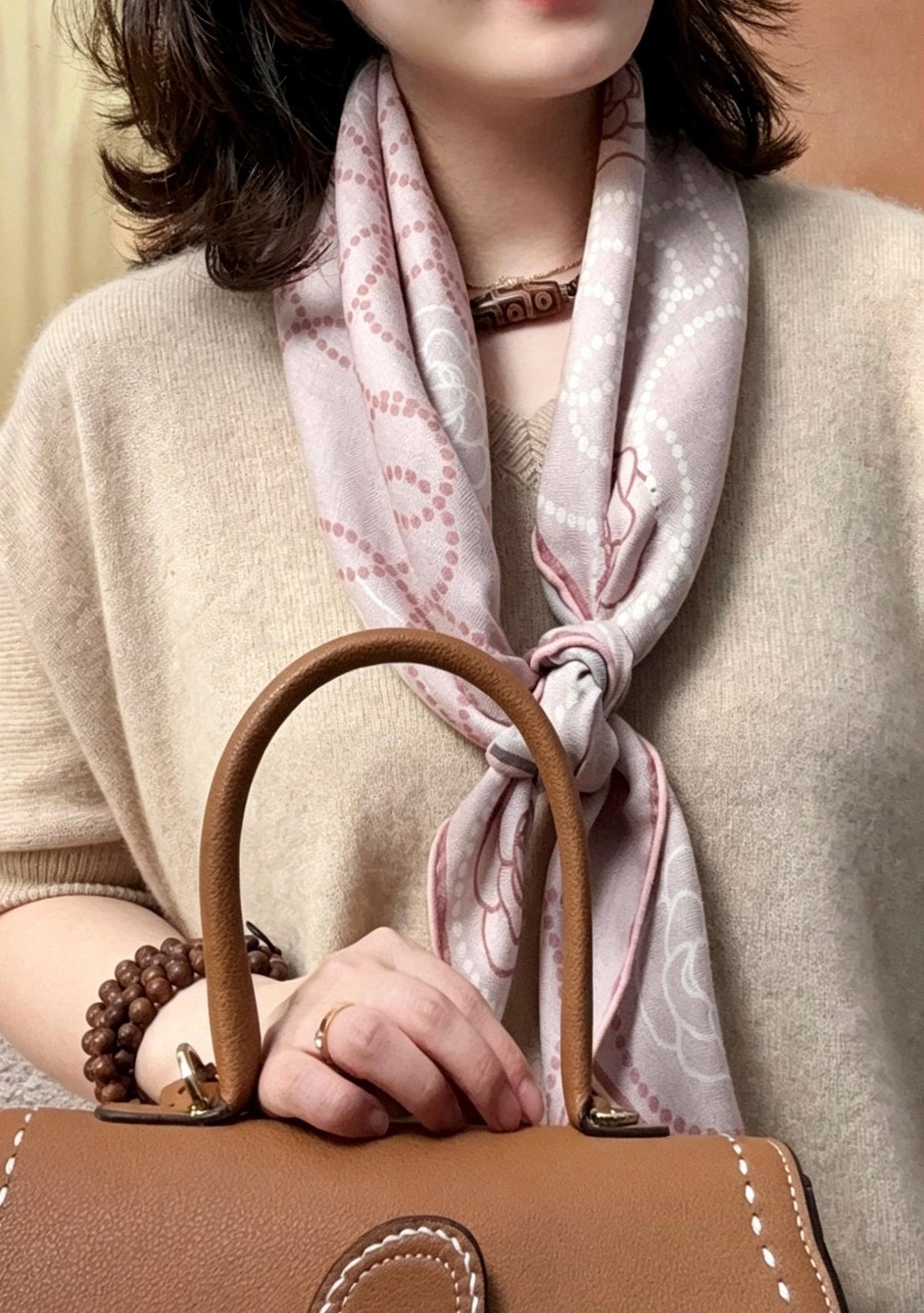 100% Mulberry Silk Scarf 35"x35" 88x88cm, Pink Camellia Silk Wool Blend Square Shawl, Luxury Double Sided Winter Wrap
