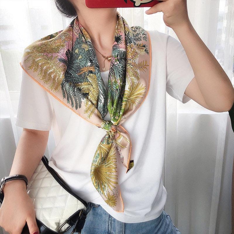 100% Mulberry Silk Scarf 35"x35" 90x90cm Gentle Milk Tea Beige Square Shawl Sun Protection Elegant Winter Warm Head Wrap Gift for Women