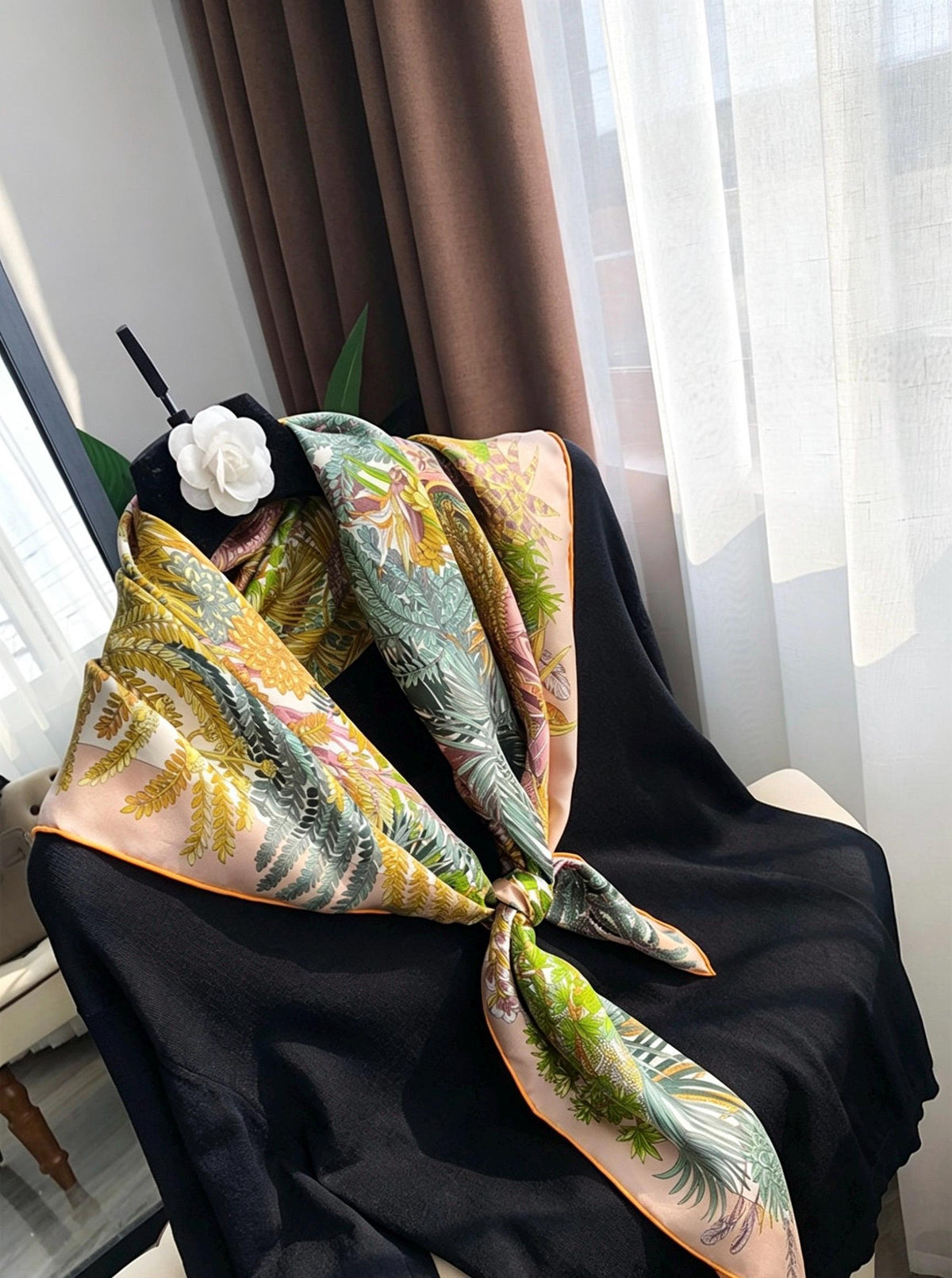 100% Mulberry Silk Scarf 35"x35" 90x90cm Gentle Milk Tea Beige Square Shawl Sun Protection Elegant Winter Warm Head Wrap Gift for Women
