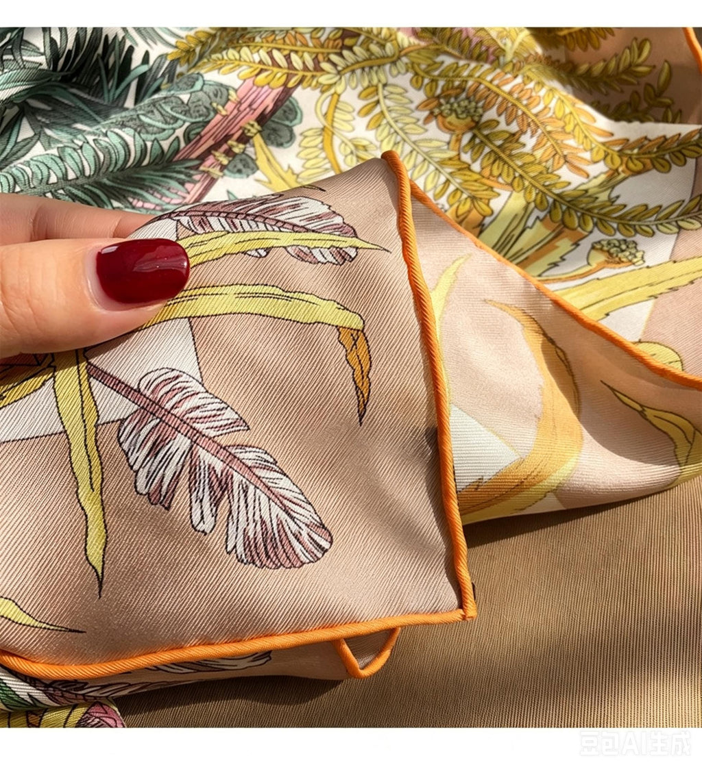 100% Mulberry Silk Scarf 35"x35" 90x90cm Gentle Milk Tea Beige Square Shawl Sun Protection Elegant Winter Warm Head Wrap Gift for Women
