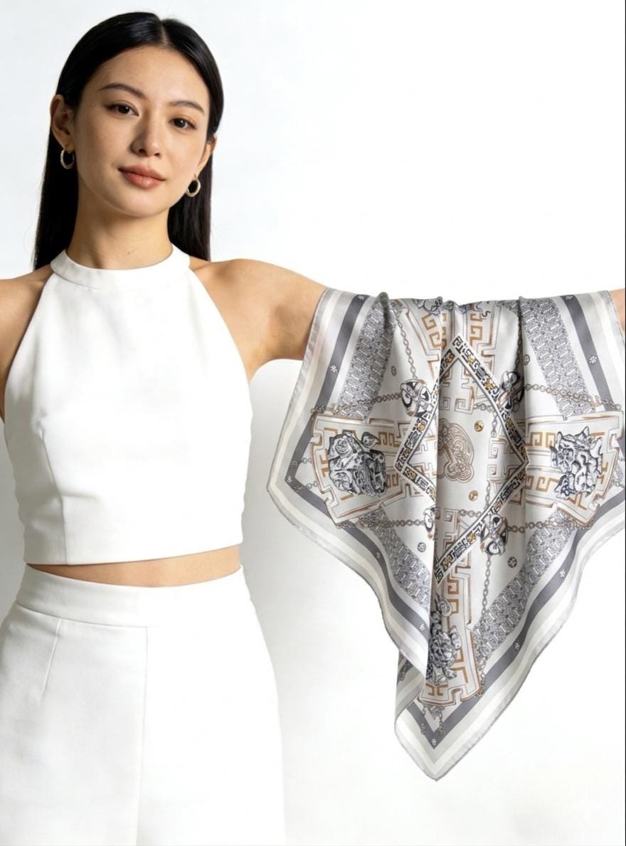 100% Mulberry Silk Scarf 26"x26" 65x65cm, Vintage Metallic Silk Crepe de Chine Square Scarf, Versatile Hair Bandana, Chic Neck Tie for Women