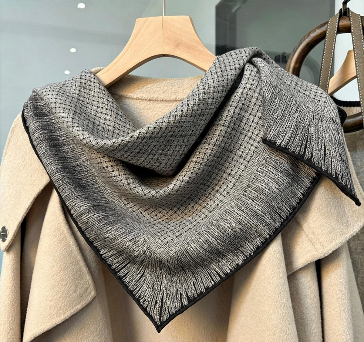 100% Mulberry Silk Scarf 27"x27" 68x68cm, Italian Tweed Texture Square Scarf, Luxury Silk Neck Wrap, Old Money Aesthetic Accessory