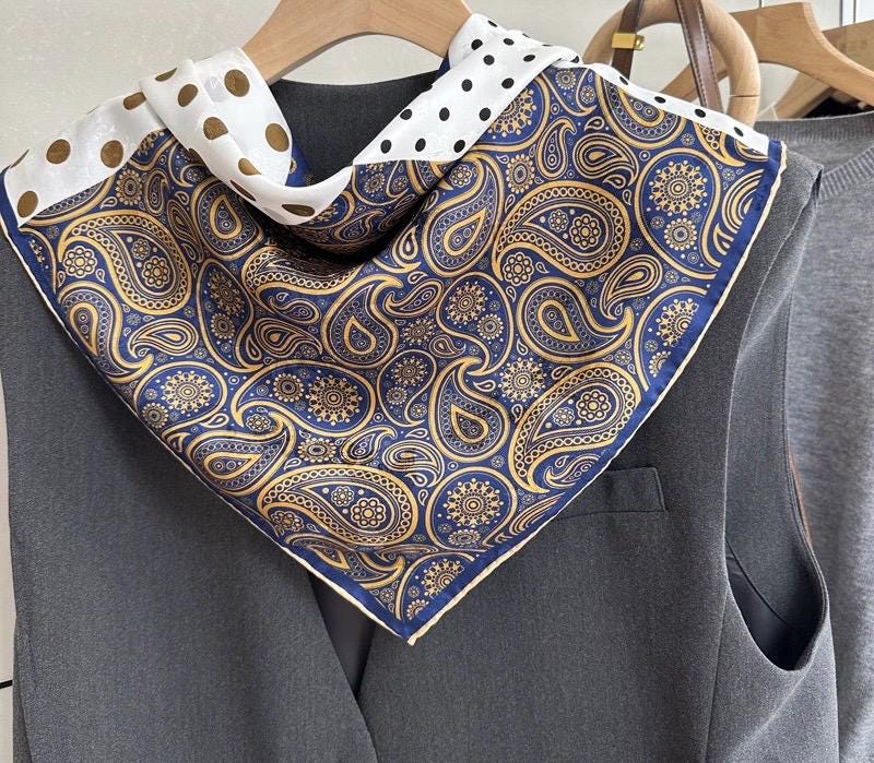 100% Mulberry Silk Scarf 26”x26” 65×65 cm | Hualuo Heritage Silk, Black White Polka Dot Neckerchief, Chinese Style Luxury Gift for Her