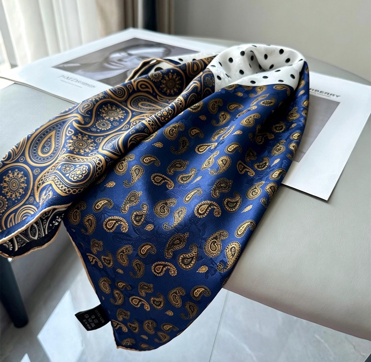 100% Mulberry Silk Scarf 26”x26” 65×65 cm | Hualuo Heritage Silk, Black White Polka Dot Neckerchief, Chinese Style Luxury Gift for Her