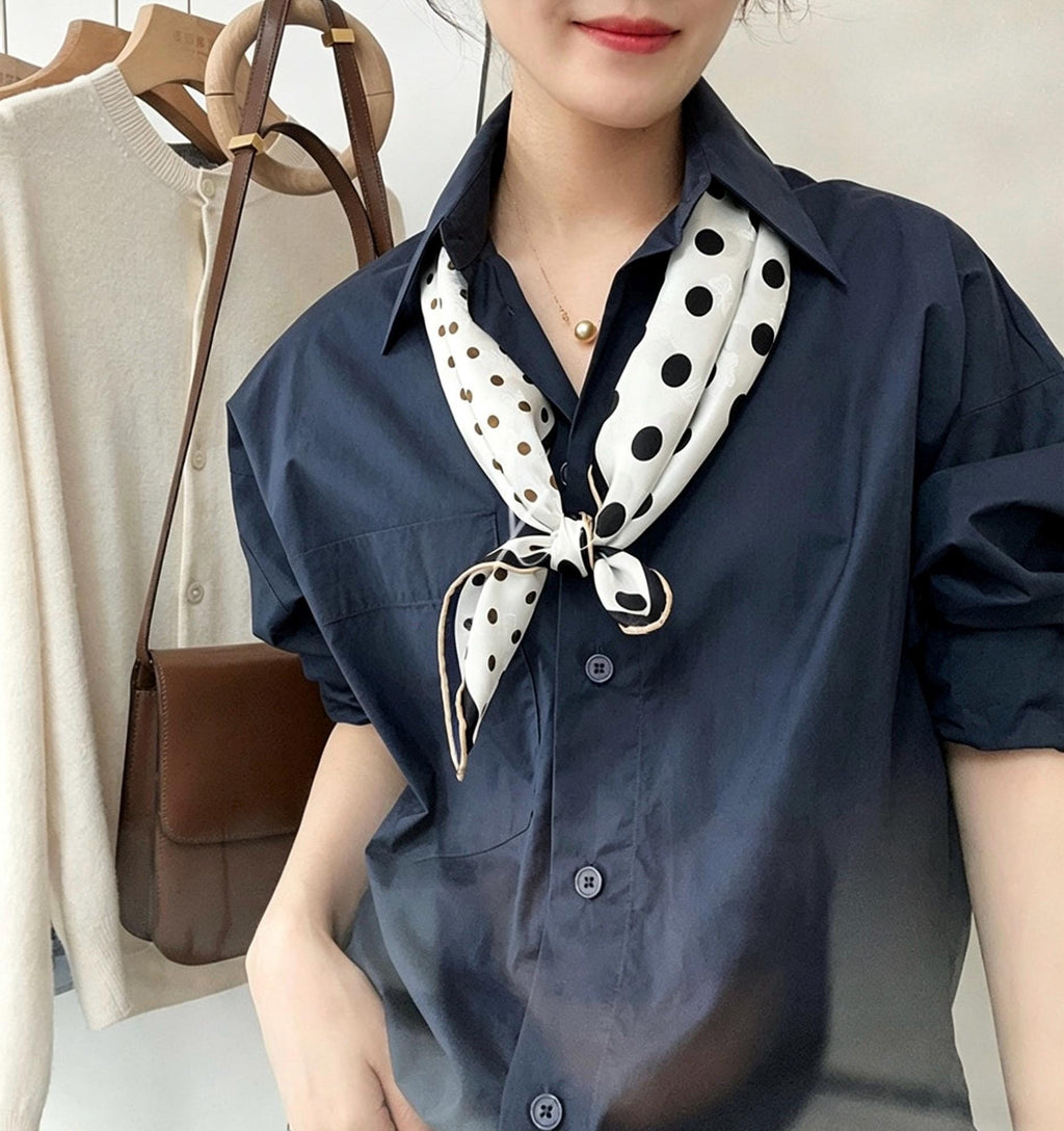 100% Mulberry Silk Scarf 26”x26” 65×65 cm | Hualuo Heritage Silk, Black White Polka Dot Neckerchief, Chinese Style Luxury Gift for Her