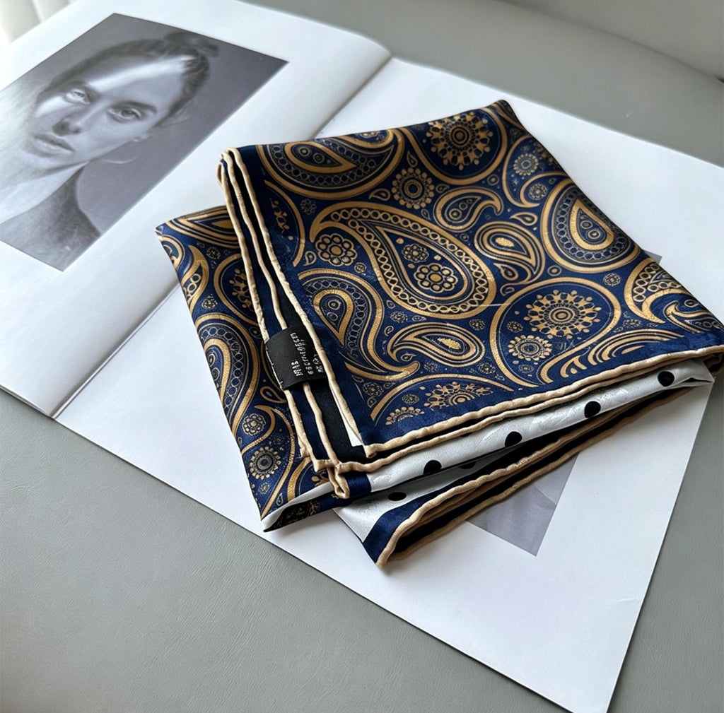 100% Mulberry Silk Scarf 26”x26” 65×65 cm | Hualuo Heritage Silk, Black White Polka Dot Neckerchief, Chinese Style Luxury Gift for Her