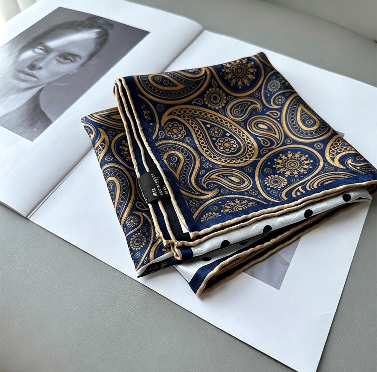 100% Mulberry Silk Scarf 26”x26” 65×65 cm | Hualuo Heritage Silk, Black White Polka Dot Neckerchief, Chinese Style Luxury Gift for Her