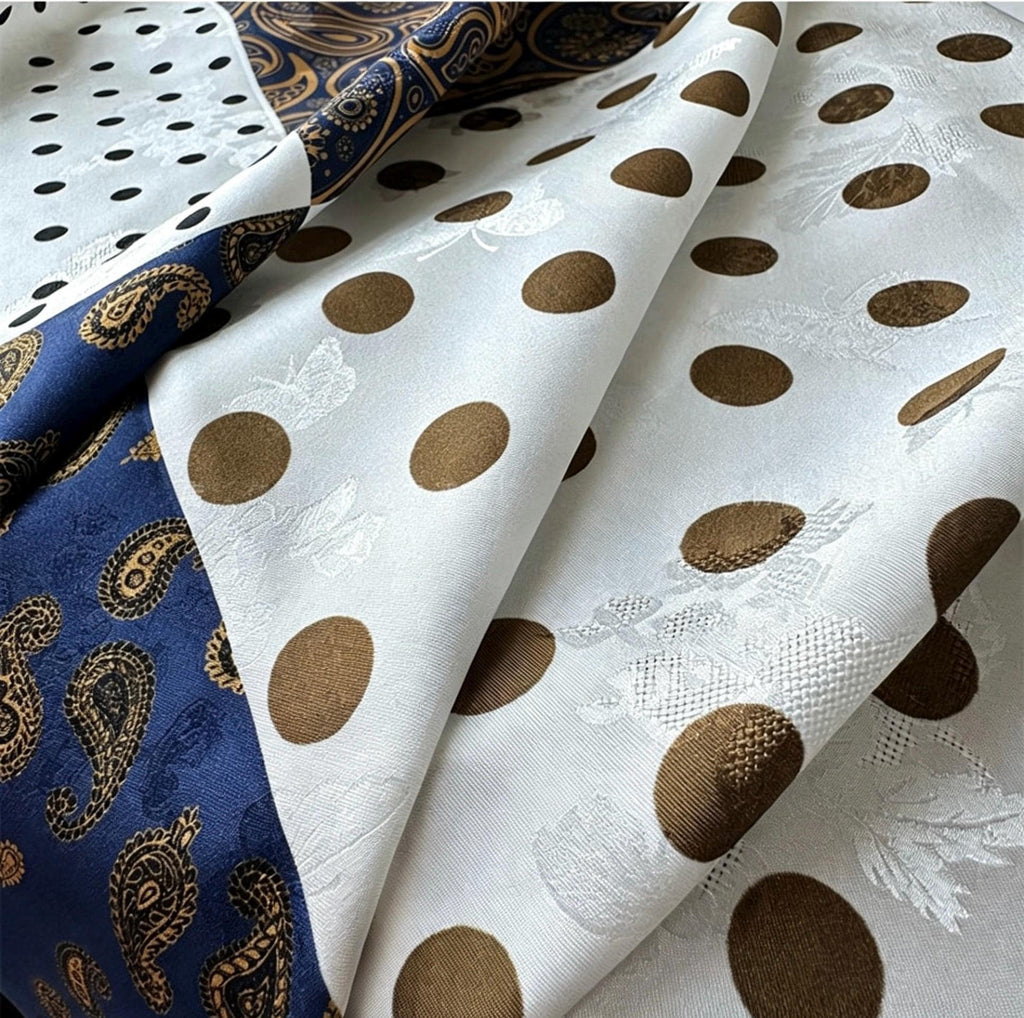 100% Mulberry Silk Scarf 26”x26” 65×65 cm | Hualuo Heritage Silk, Black White Polka Dot Neckerchief, Chinese Style Luxury Gift for Her