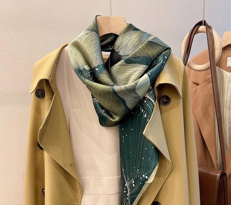 100% Mulberry Silk Scarf 43"x43" 110x110CM, Large Square Shawl Elegant Hangzhou Silk Headscarf Quiet Luxury Gift for Her Lightweight Wrap
