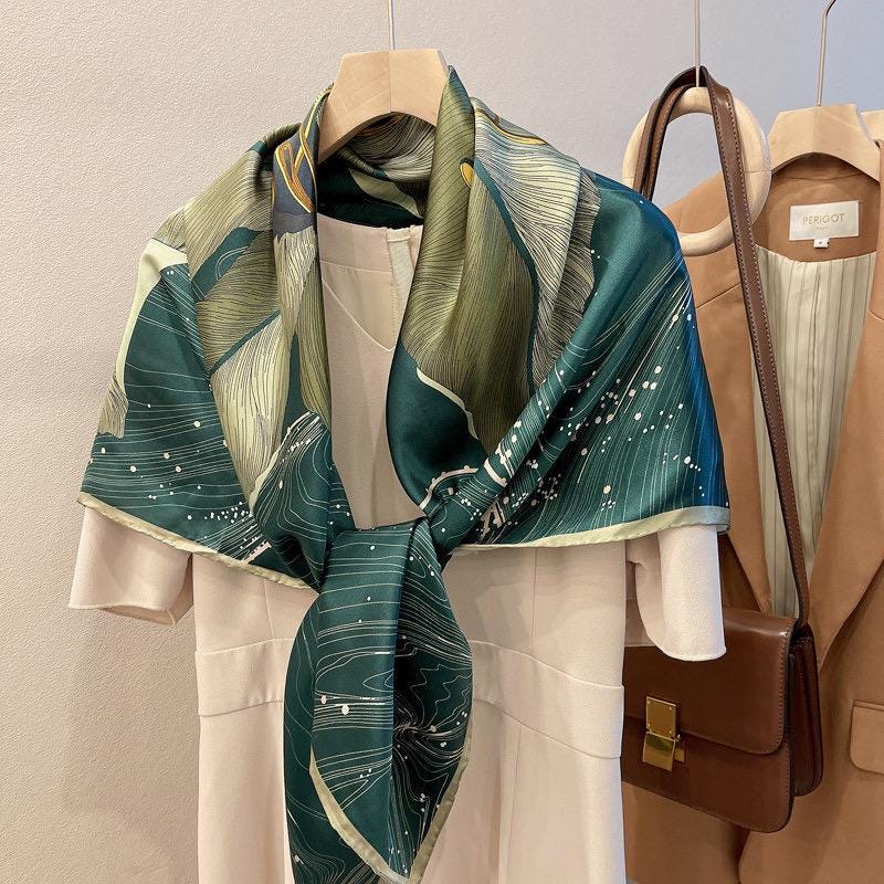 100% Mulberry Silk Scarf 43"x43" 110x110CM, Large Square Shawl Elegant Hangzhou Silk Headscarf Quiet Luxury Gift for Her Lightweight Wrap