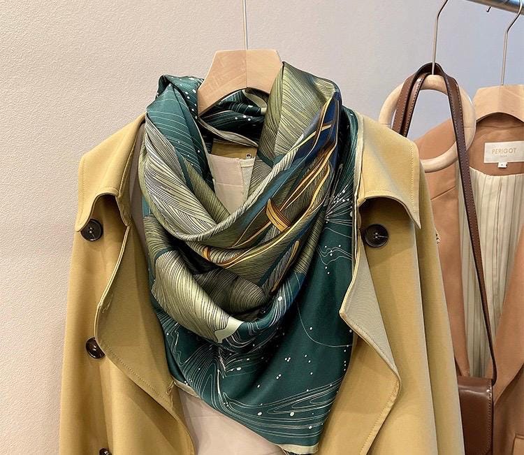 100% Mulberry Silk Scarf 43"x43" 110x110CM, Large Square Shawl Elegant Hangzhou Silk Headscarf Quiet Luxury Gift for Her Lightweight Wrap