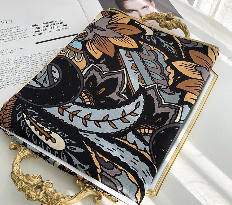 100% Mulberry Silk Scarf 43"x43" 110x110CM, Unique Visual Design Shawl Luxury Silk Satin Square Wrap Elegant Hangzhou Headscarf Gift for Her