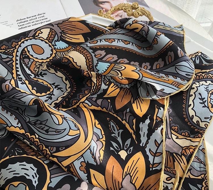 100% Mulberry Silk Scarf 43"x43" 110x110CM, Unique Visual Design Shawl Luxury Silk Satin Square Wrap Elegant Hangzhou Headscarf Gift for Her