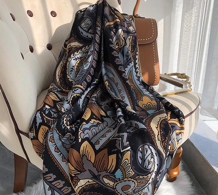 100% Mulberry Silk Scarf 43"x43" 110x110CM, Unique Visual Design Shawl Luxury Silk Satin Square Wrap Elegant Hangzhou Headscarf Gift for Her