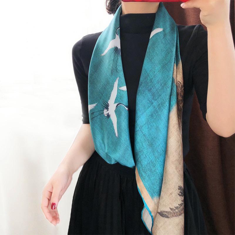 100% Mulberry Silk Scarf 43"x43" 110x110CM, Heavyweight 18mm Satin Shawl Sacred Crane Luxury Square Wrap Heirloom Gift Hangzhou Silk Art