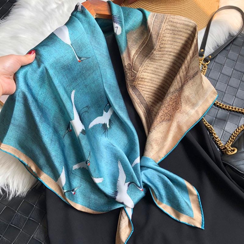 100% Mulberry Silk Scarf 43"x43" 110x110CM, Heavyweight 18mm Satin Shawl Sacred Crane Luxury Square Wrap Heirloom Gift Hangzhou Silk Art