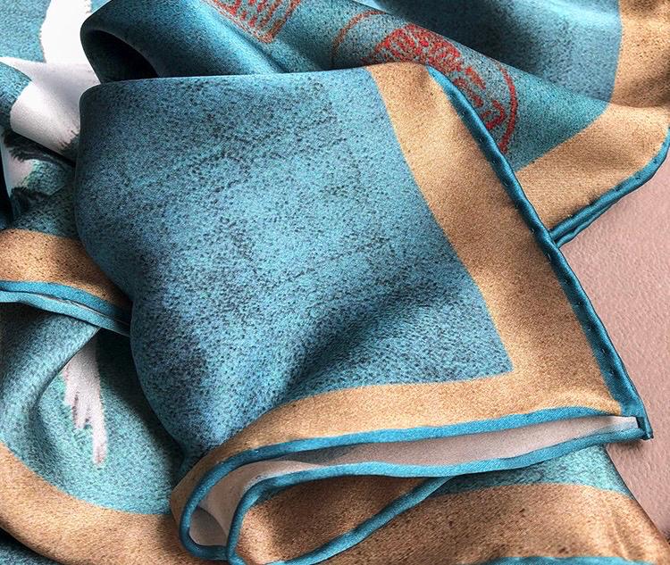 100% Mulberry Silk Scarf 43"x43" 110x110CM, Heavyweight 18mm Satin Shawl Sacred Crane Luxury Square Wrap Heirloom Gift Hangzhou Silk Art