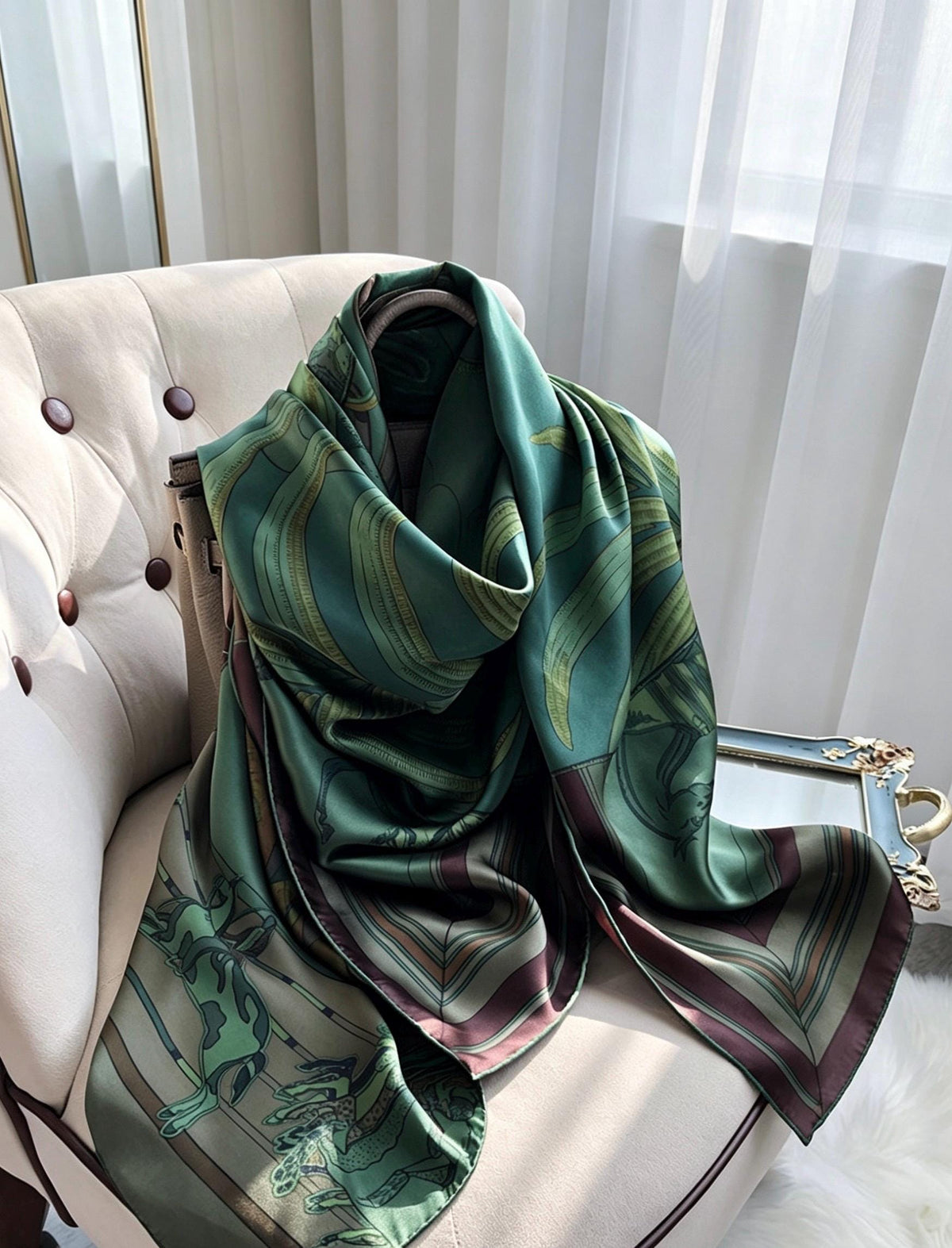 100% Silk Wool Scarf 53"x53" 135x135cm Sintra Garden Large Square Shawl Winter Warm Wrap Luxury AC Office Wrap Scarf Stole Gift for Her