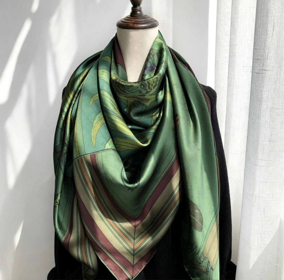 100% Silk Wool Scarf 53"x53" 135x135cm Sintra Garden Large Square Shawl Winter Warm Wrap Luxury AC Office Wrap Scarf Stole Gift for Her