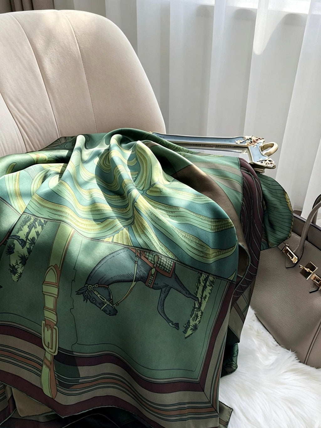 100% Silk Wool Scarf 53"x53" 135x135cm Sintra Garden Large Square Shawl Winter Warm Wrap Luxury AC Office Wrap Scarf Stole Gift for Her